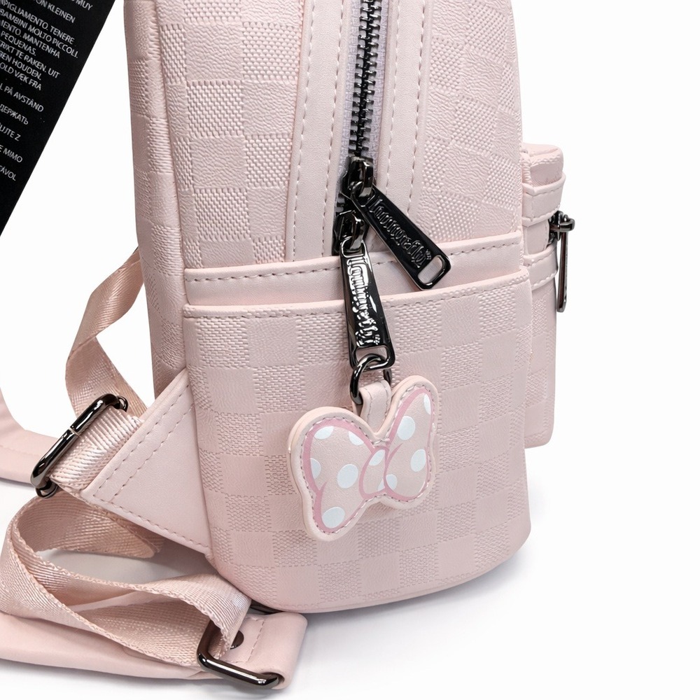 Disney Loungefly Minnie Mouse Checkered Texture Mini Backpack NWT - Picture 2 of 9
